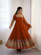 Teeya Creation Fenta Color Heavy Georgette Wedding Wear Embroidery Work Long Gown - Distacart