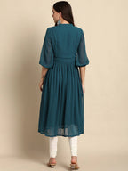 Janasya Teal Dobby Weave Kurta - Distacart