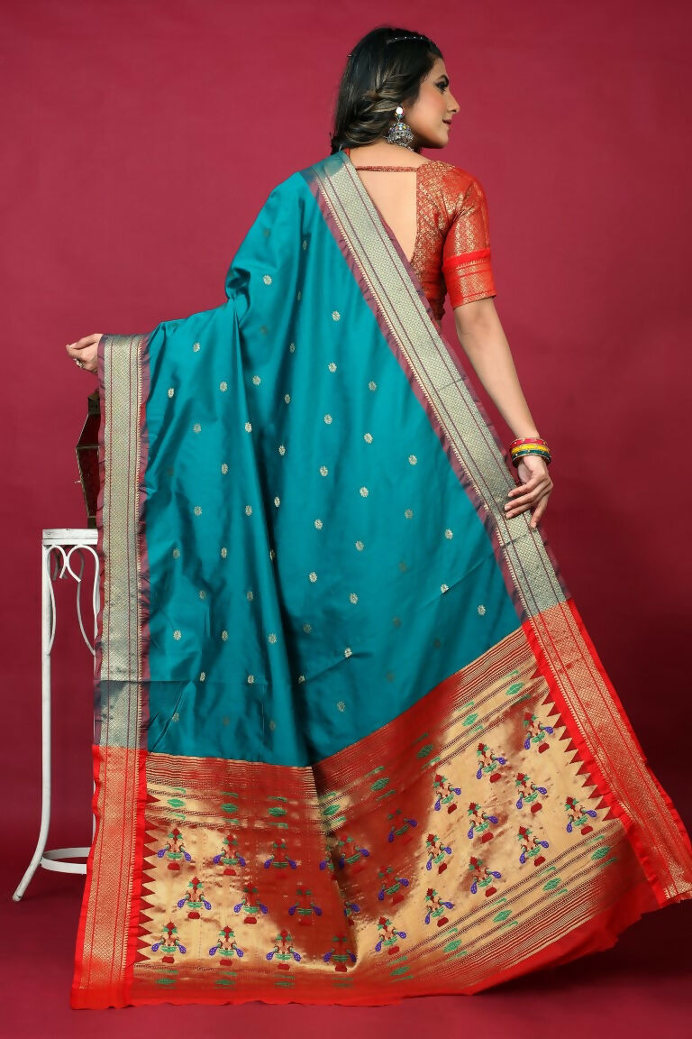Jyoti Fashion Women's Sky Blue Paithani Silk Zari Woven Saree with Blouse