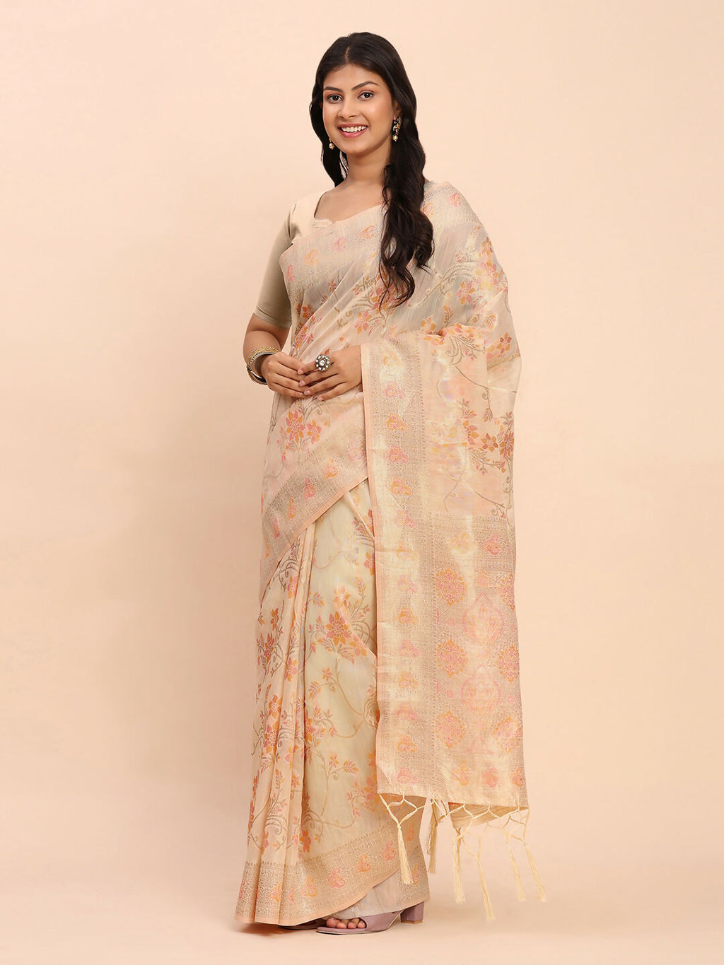 Shree Shyam Fashion Linen Cotton Off White Saree - Distacart