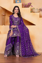 Prazu Fashion Violet Chinon Silk Sequin Embroidered Sharara Suit - Distacart