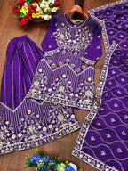 Prazu Fashion Violet Chinon Silk Sequin Embroidered Sharara Suit - Distacart