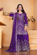 Prazu Fashion Violet Chinon Silk Sequin Embroidered Sharara Suit - Distacart
