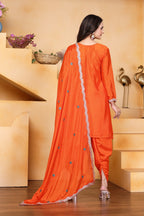 Prazu Fashion Orange Chinon Silk Embroidered Dhoti Style Suit - Distacart
