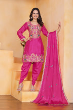 Prazu Fashion Pink Chinon Silk Embroidered Dhoti Style Suit - Distacart