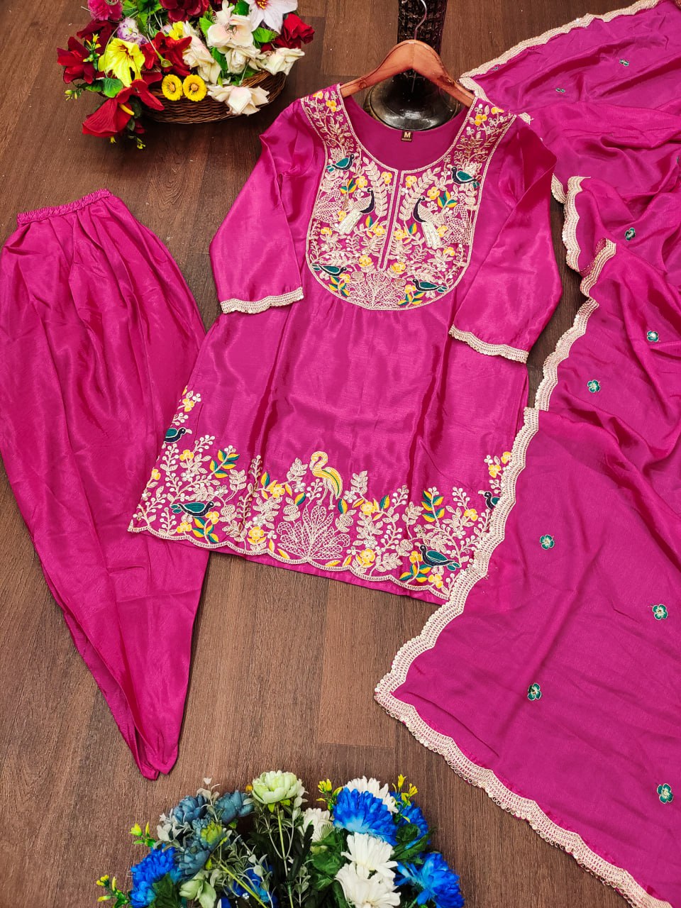 Prazu Fashion Pink Chinon Silk Embroidered Dhoti Style Suit - Distacart