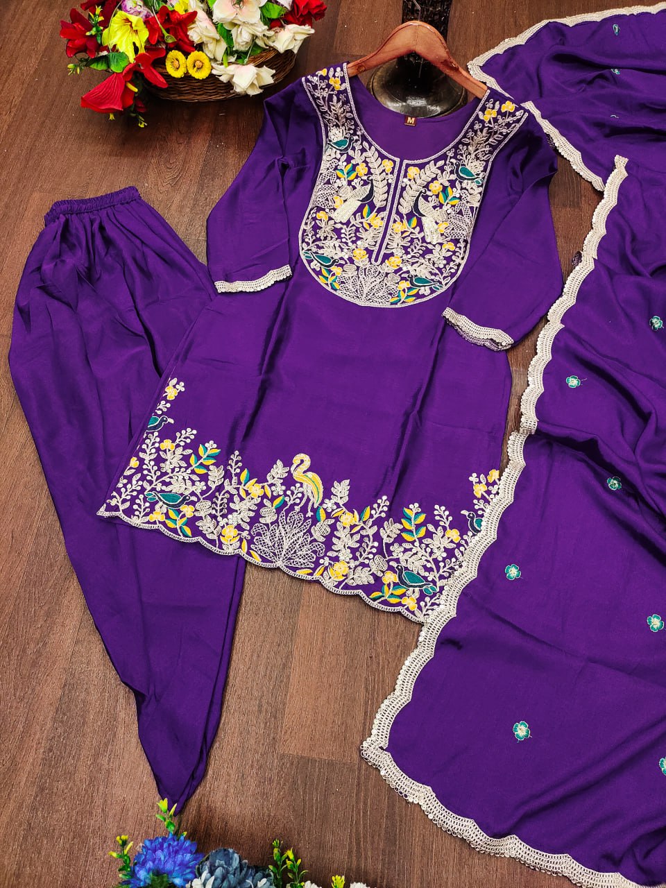 Prazu Fashion Purple Chinon Silk Embroidered Dhoti Style Suit - Distacart