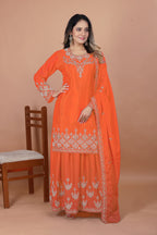 Lehenga Mart Premium Readymade Top Sharara With Dupatta Set For Women-Orange - Distacart
