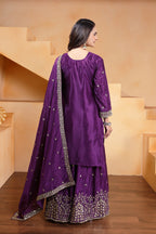 Prazu Fashion Violet Chinon Silk Embroidered Designer Sharara Suit - Distacart