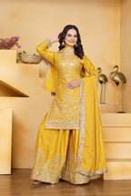 Prazu Fashion Yellow Crepe Silk Embroidered Sharara Suit - Distacart