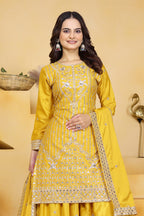 Prazu Fashion Yellow Crepe Silk Embroidered Sharara Suit - Distacart