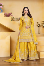 Prazu Fashion Yellow Crepe Silk Embroidered Sharara Suit - Distacart