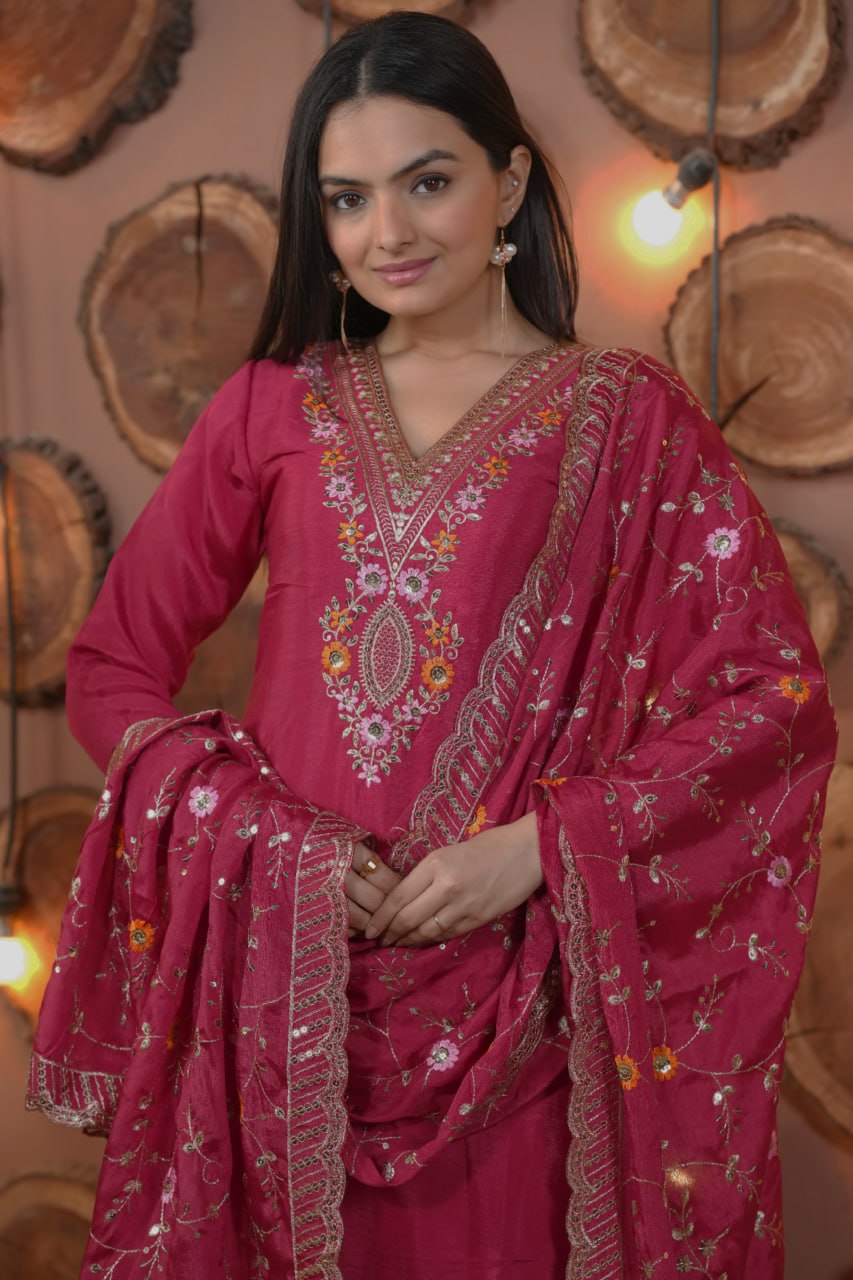 Prazu Fashion Pink Chinon Silk Embroidered Designer Salwar Suit - Distacart