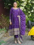 Prazu Fashion Violet Chinon Silk Embroidered Designer Anarkali Suit - Distacart