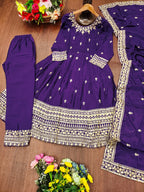Prazu Fashion Violet Chinon Silk Embroidered Designer Anarkali Suit - Distacart