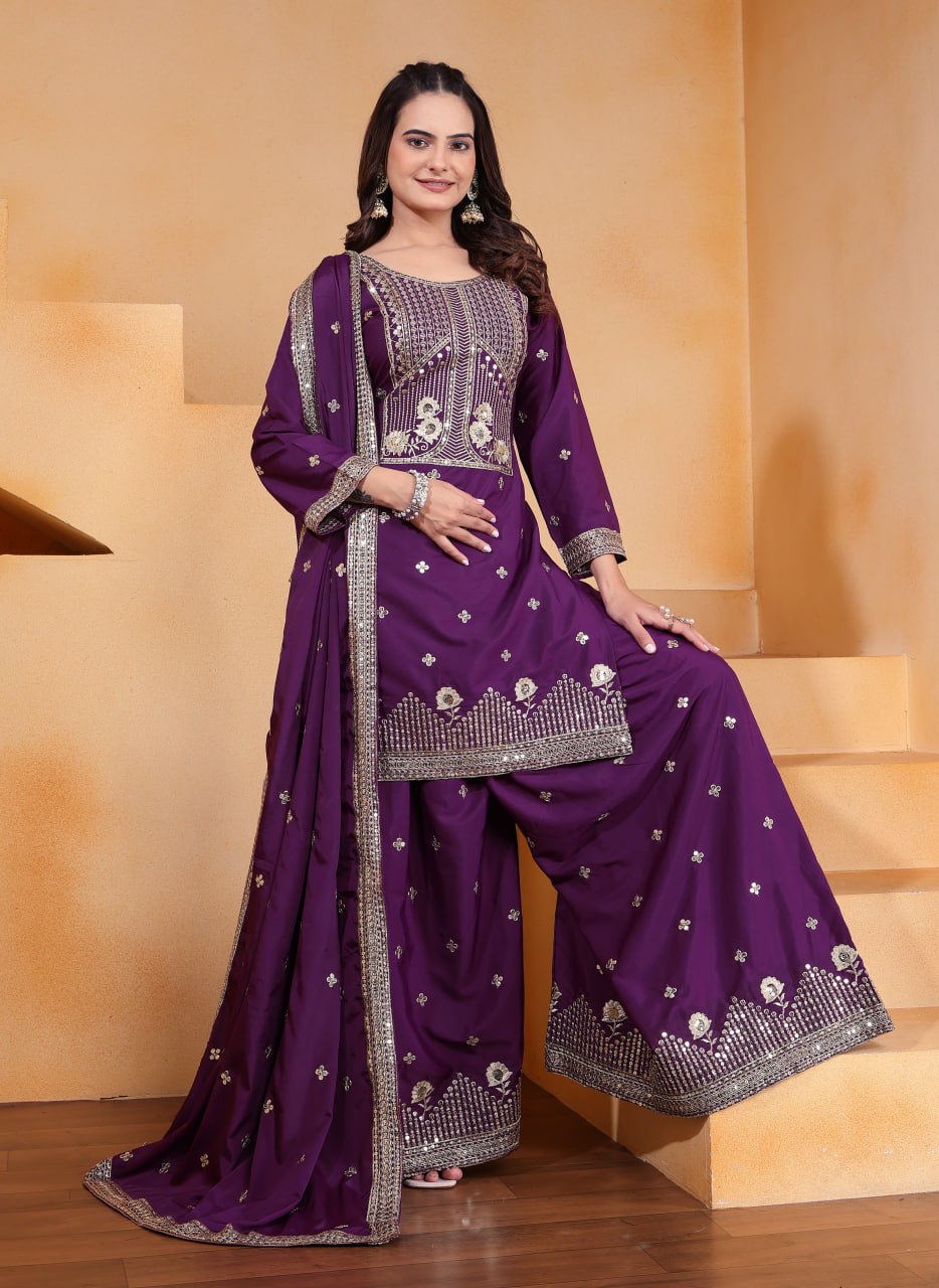 Lehenga Mart Premium Readymade Top Sharara With Dupatta Set For Women-Purple - Distacart