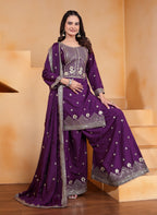 Lehenga Mart Premium Readymade Top Sharara With Dupatta Set For Women-Purple - Distacart