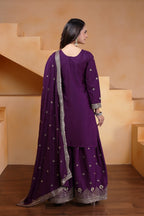 Prazu Fashion Purple Crepe Silk Embroidered Sharara Suit - Distacart