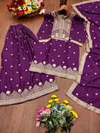 Prazu Fashion Purple Crepe Silk Embroidered Sharara Suit - Distacart