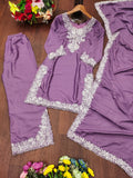 Prazu Fashion Light Lavender Crepe Silk Embroidered Palazzo Suit - Distacart