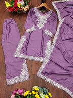 Prazu Fashion Light Lavender Crepe Silk Embroidered Palazzo Suit - Distacart