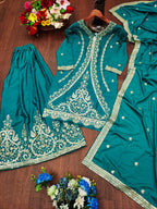 Prazu Fashion Rama Green Crepe Silk Embroidered Sharara Suit - Distacart