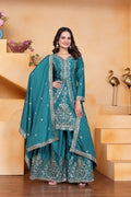Prazu Fashion Rama Green Crepe Silk Embroidered Sharara Suit - Distacart