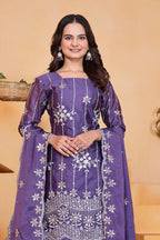 Prazu Fashion Purple Chinon Silk Sequin Embroidered Sharara Suit - Distacart