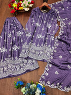 Prazu Fashion Purple Chinon Silk Sequin Embroidered Sharara Suit - Distacart