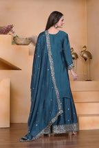 Lehenga Mart Premium Readymade Top Sharara With Dupatta Set For Women-Teal Blue - Distacart