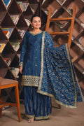 Lehenga Mart Premium Readymade Top Sharara With Dupatta Set For Women-Teal Blue - Distacart