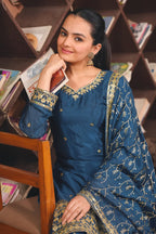 Prazu Fashion Blue Chinon Silk Sequin Embroidered Sharara Suit - Distacart