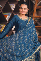 Prazu Fashion Blue Chinon Silk Sequin Embroidered Sharara Suit - Distacart