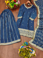 Prazu Fashion Blue Chinon Silk Sequin Embroidered Sharara Suit - Distacart