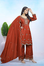 Prazu Fashion Rust Orange Crepe Sequence With Embroidered Salwar Suit - Distacart