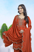 Prazu Fashion Rust Orange Crepe Sequence With Embroidered Salwar Suit - Distacart