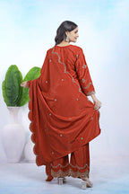 Prazu Fashion Rust Orange Crepe Sequence With Embroidered Salwar Suit - Distacart