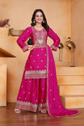 Lehenga Mart Designer Chinnon Embroidered Sharara Suit-Pink - Distacart
