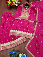 Prazu Fashion Pink Chinon Silk Sequin Embroidered Sharara Suit - Distacart