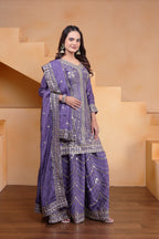 Lehenga Mart Designer Chinnon Embroidered Sharara Suit-Blue - Distacart