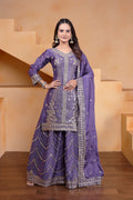 Prazu Fashion Lavender Chinon Silk Sequin Embroidered Sharara Suit - Distacart