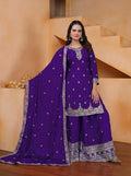 Lehenga Mart Designer Chinnon Embroidered Sharara Suit-Blue - Distacart