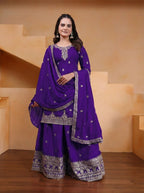 Lehenga Mart Designer Chinnon Embroidered Sharara Suit-Blue - Distacart