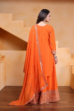 Lehenga Mart Designer Chinnon Embroidered Sharara Suit-Orange - Distacart