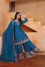 Lehenga Mart Designer Chinnon Embroidered Sharara Suit-Rama - Distacart