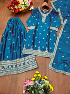 Prazu Fashion Firozi Chinon Silk Sequin Embroidered Sharara Suit - Distacart