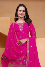 Prazu Fashion Pink Chinon Silk Sequin Embroidered Sharara Suit - Distacart