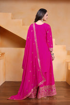 Prazu Fashion Pink Chinon Silk Sequin Embroidered Sharara Suit - Distacart