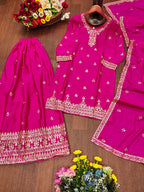 Prazu Fashion Pink Chinon Silk Sequin Embroidered Sharara Suit - Distacart