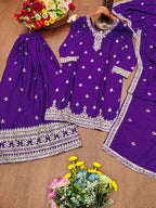 Prazu Fashion Royal Purple Chinon Silk Sequin Embroidered Sharara Suit - Distacart